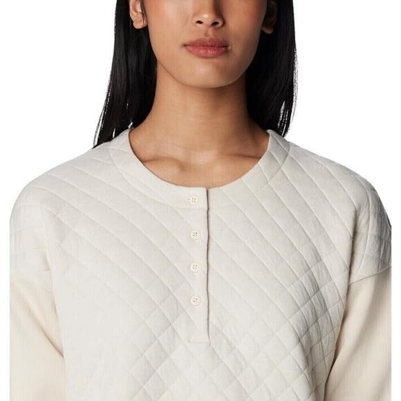 Columbia Women's Hart Mountain Quilted Crewneck Sweatshirt Top Chalk Size Large - Picture 4 of 5